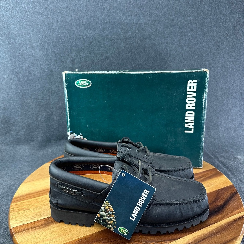 Land Rover Classic Mens Black Leather Lug Sole Boat Shoes Sz 8 7009BLK